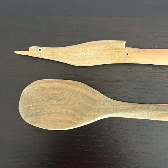 RARE & UNIQUE! Hand Carved Wooden Salad Servers | NEW - never used - Picture 7 of 9